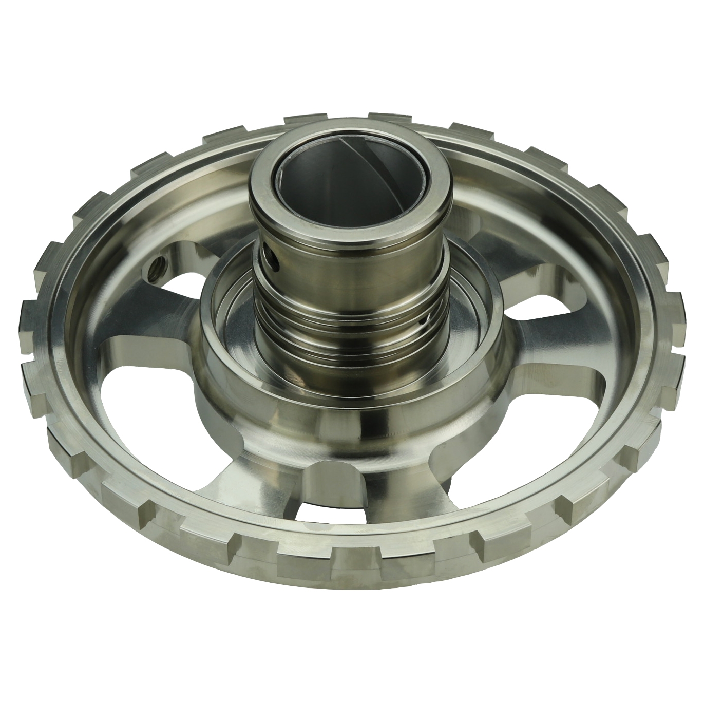 CCP-0228798F - BILLET ALUMINUM (7075) CENTER SUPPORT (BARE), 2-SPEED, TH400 CENTER LUBE APPLICATION, DUAL DIRECT FEED, HARD ANODIZED, USED WITH 1.125" MAIN SHAFT